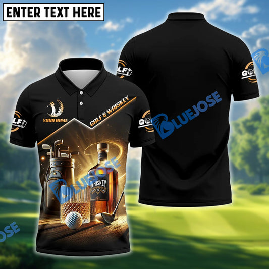 BlueJose Golf And Whiskey Golf Polo Shirt Custom Name, Team Name 3D Shirts