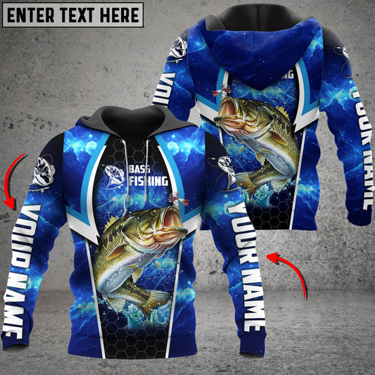 Bluejose Bass Fishing Blue Galaxy Custom Long Sleeve Performance Fishing Hoodie