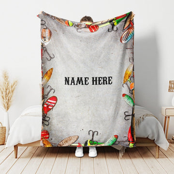 BlueJose Custom Name Fishing Bait Pattern Blanket