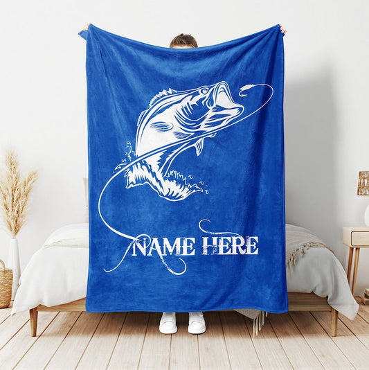 BlueJose Custom Name Fishing Bass Fish Blue Blanket