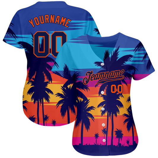 BlueJose Custom Royal Navy-Orange 3D Pattern Design Palm Trees Authentic Baseball Jersey