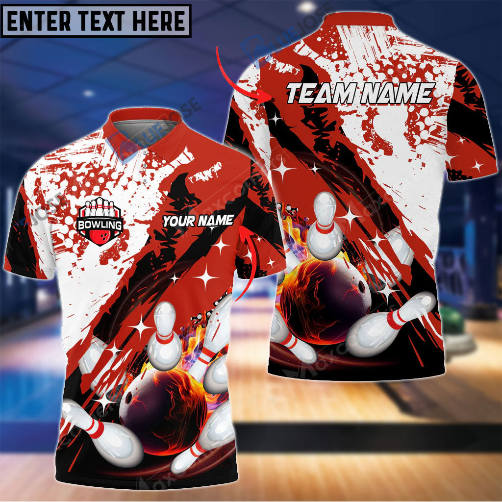BlueJose Paint Slash Flame Bowling And Pins Customized Name 3D Shirt ...