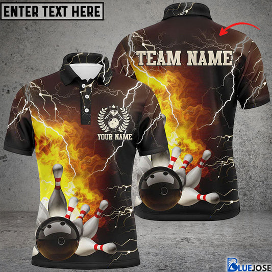 BlueJose Personalized Name and Team Name Bowling Flame and Pins Multicolor 3D Shirt