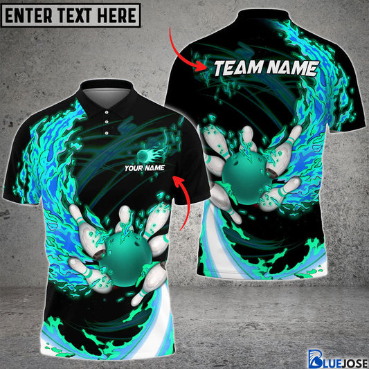 BlueJose Fire Bowling And Pins Multicolor Option Customized Name 3D Shirt