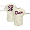 BlueJose Custom Cream Navy Pinstripe Navy-Red Baseball Jersey