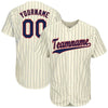 BlueJose Custom Cream Navy Pinstripe Navy-Red Baseball Jersey