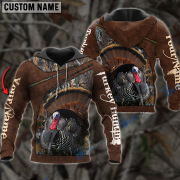 BlueJose Personalized Name Turkey Hunting Leather Pattern 3D Shirts