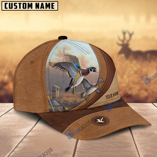 BlueJose Duck Hunting Brown Leather Pattern Personalized Name Cap (5 Colors)