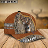 BlueJose Deer Hunting Light Brown Leather Pattern Personalized Name Cap