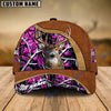 BlueJose Deer Hunting Light Brown Leather Pattern Personalized Name Cap