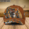 BlueJose Deer Hunting Light Brown Leather Pattern Personalized Name Cap