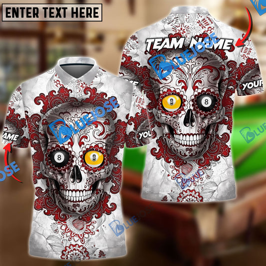 BlueJose Billiards Ball 8 & 9 Sugar Skull Art Personalized Name, Team Name Unisex Shirt ( 4 Colors )