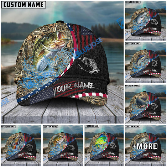 BlueJose Fishing Camo Flag Patriot Personalized Cap (11 Breeds)
