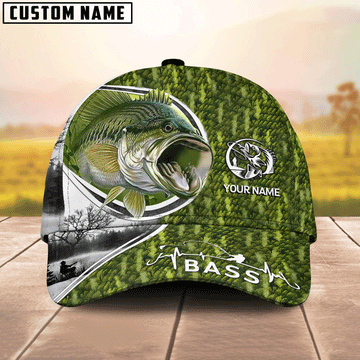 BlueJose Custom Name Largemouth Bass Fishing Heart Beat Hook Printed Classic Cap