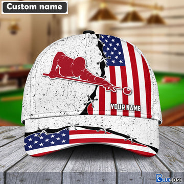 BlueJose Billiards Player USA Flag Personalized Name Cap