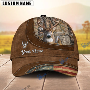 BlueJose Deer Hunting Leather Pattern Personalized Cap