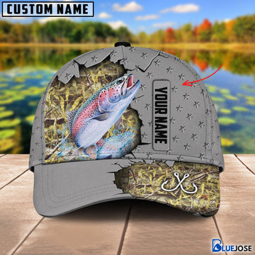 BlueJose Custom Name Trout Fishing Grey 3D Cap