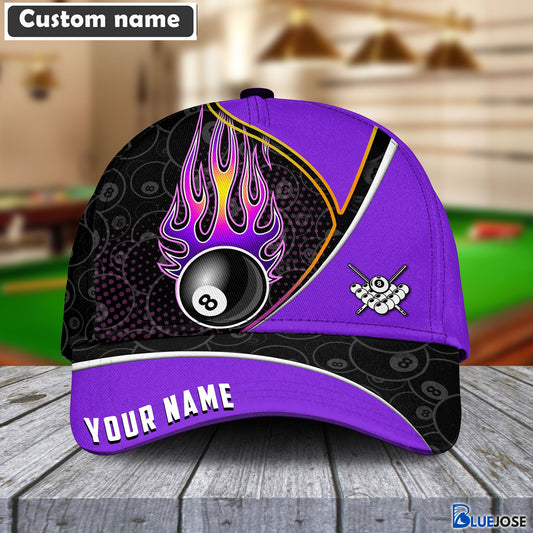 BlueJose Purple and Black Strike Ball 8 Billiard Personalized Name Cap