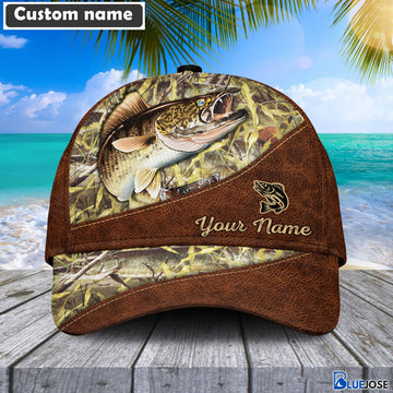 BlueJose Personalized Walleye Fishing Leather Pattern Cap