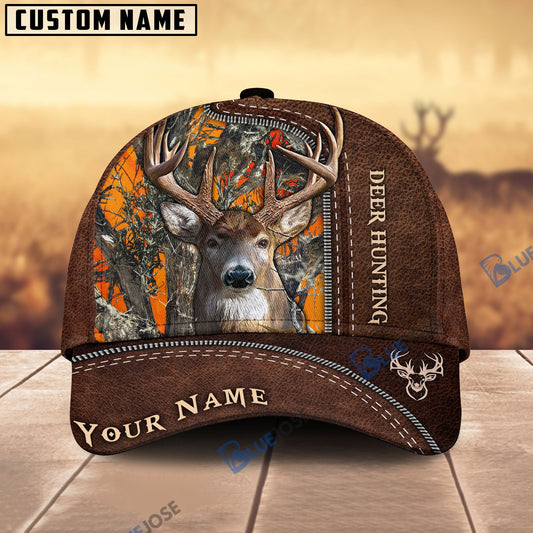 BlueJose Deer Hunting Leather Pattern Personalized Name Cap