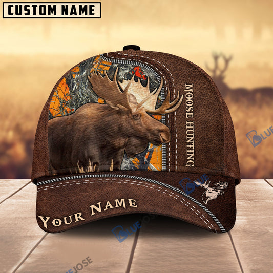 BlueJose Moose Hunting Leather Pattern Personalized Name Cap