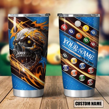 BlueJose Billiards Skull Personalized Stainless Steel Tumbler