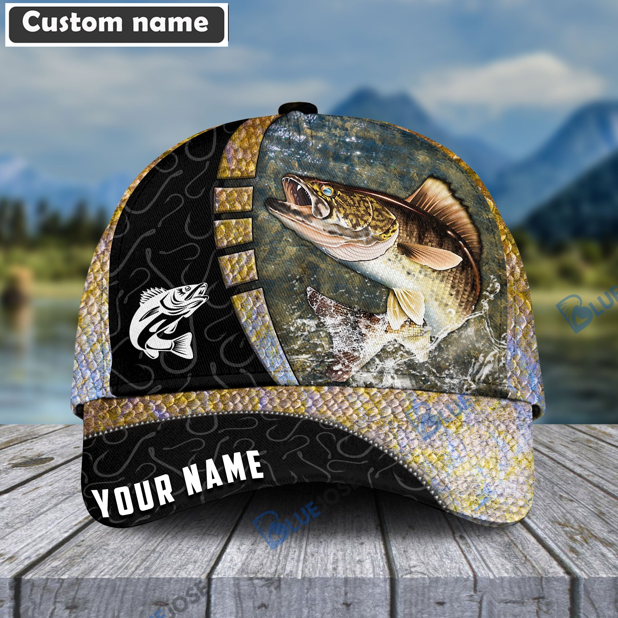 BlueJose Personalized Walleye Fishing Hook Camo Classic Cap – Blue Jose