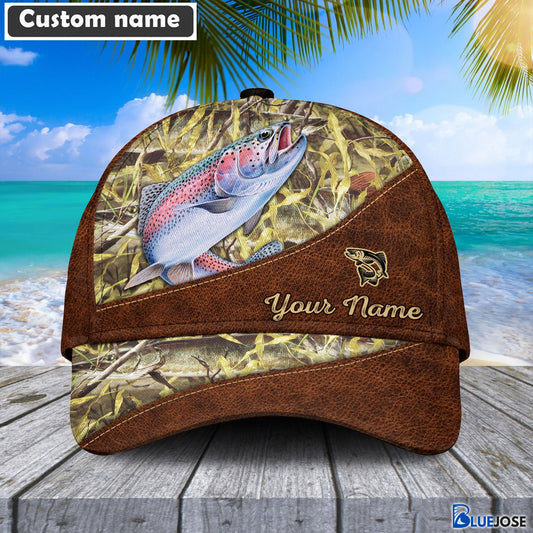 BlueJose Personalized Trout Fishing Leather Pattern Cap