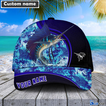 BlueJose Blue Patchy Sailfish Fishing Personalized Cap