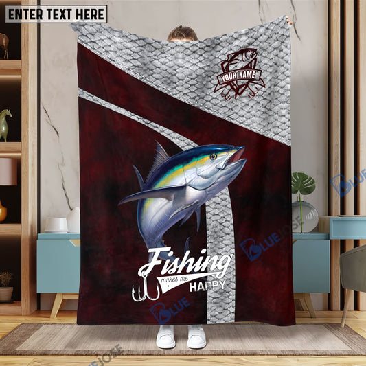 BlueJose Custom Name Tuna Fishing Red Blanket