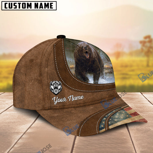 BlueJose Bear Hunting Leather Pattern Personalized Cap