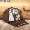 BlueJose Deer Hunting Leather Pattern Personalized Name Cap