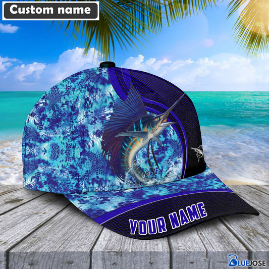 BlueJose Blue Patchy Sailfish Fishing Personalized Cap