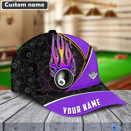 BlueJose Purple and Black Strike Ball 8 Billiard Personalized Name Cap