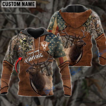 BlueJose Customized Name Elk Hunting Leather Pattern 3D Shirts