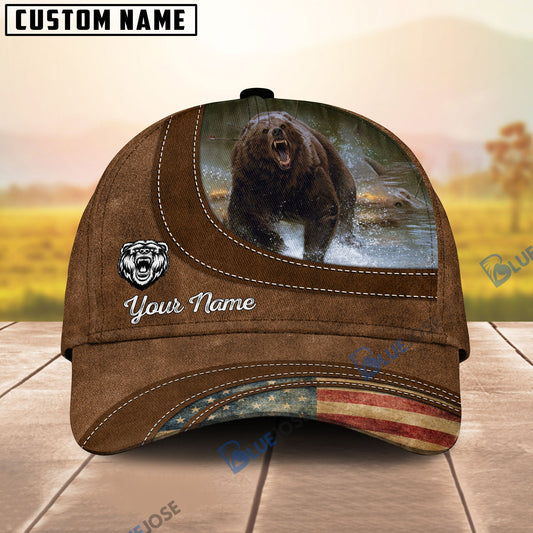 BlueJose Bear Hunting Leather Pattern Personalized Cap