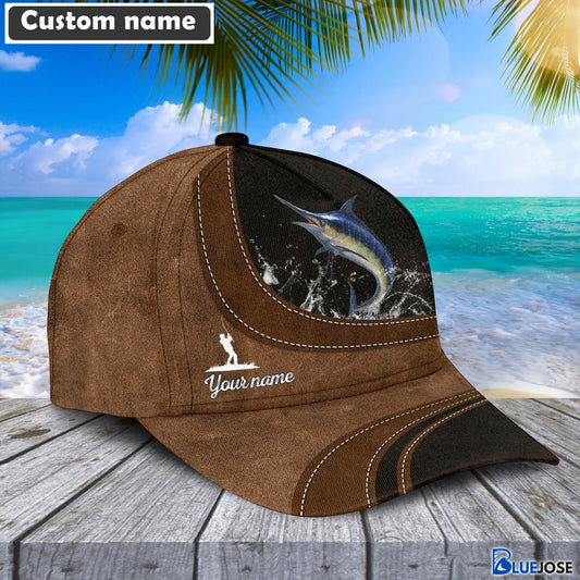 BlueJose Custom Name Blue Marlin Fishing Happiness Cap