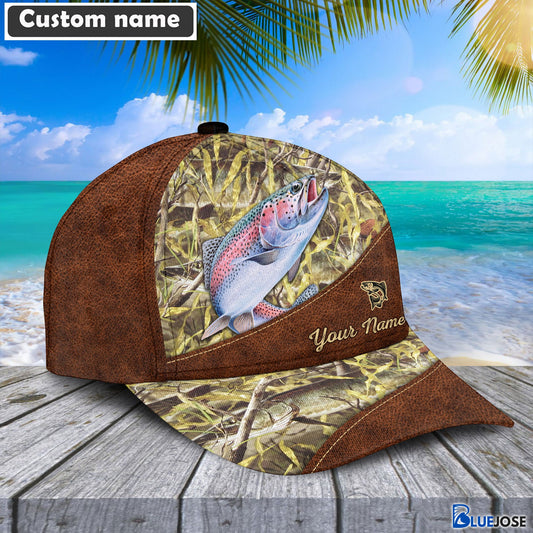 BlueJose Personalized Trout Fishing Leather Pattern Cap