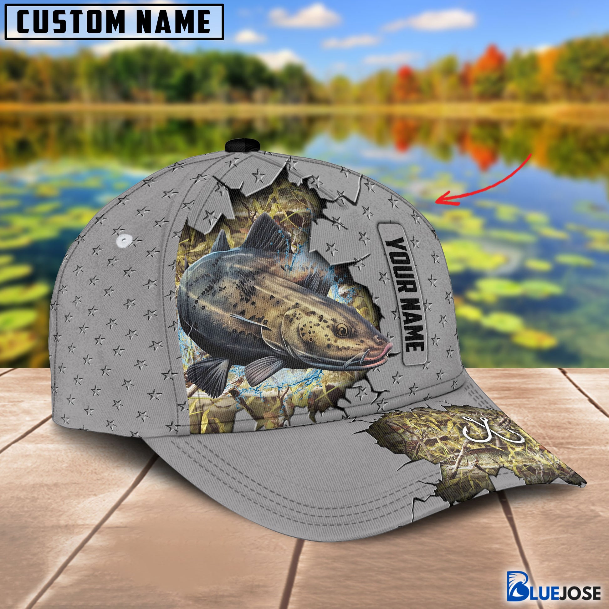 BlueJose Custom Name Catfish Fishing Grey 3D Cap – Blue Jose