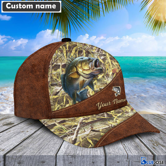 BlueJose Personalized Bass Fishing Leather Pattern Cap