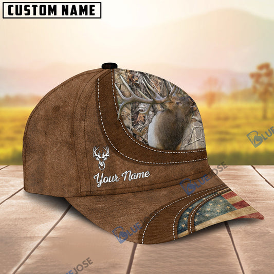 BlueJose Elk Hunting Leather Pattern Personalized Cap