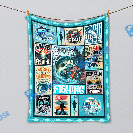 BlueJose Let's Go Fishing Cyan Fishing Blanket