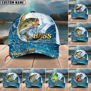 BlueJose Fishing Golden Hook Graphic Personalized Cap (Bass, Trout, Walleye, Mahi-Mahi, Striped Bass, Crappie, Pike, Marlin)