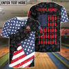 BlueJoses Bowling And Pins US Flag Bowling Pattern Customized Name, Team Name 3D Shirt (Black & White)