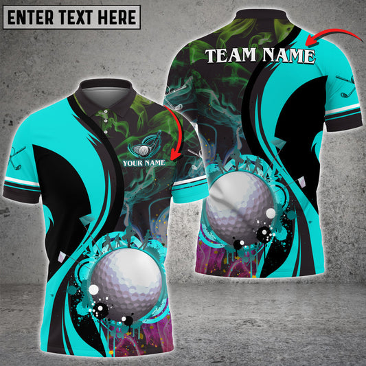 BlueJoses Smoke Pattern Yellow Colorful Golf Ball Water Flow Customized Name 3D Shirt (4 Colors)