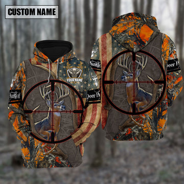 BlueJose Customized Name Deer Hunting Scope Orange 3D Shirt