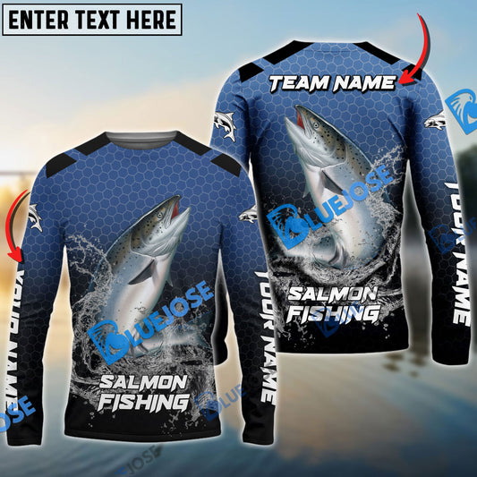 Bluejose Salmon Fishing Navy Hexagon Sport Custom Name & Team Name 3D Shirts