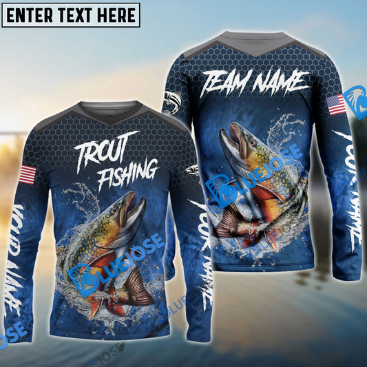 Bluejose Trout Fishing Dark Blue American Sport Custom Name & Team Name 3D Shirts