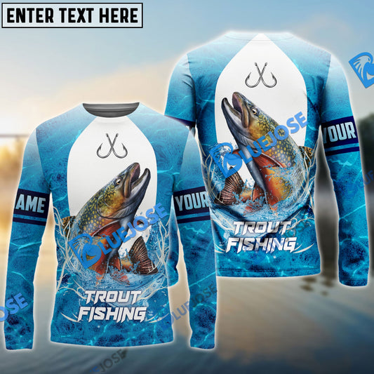 BlueJose Customize Name Trout Fishing Blue Wave 3D Shirts