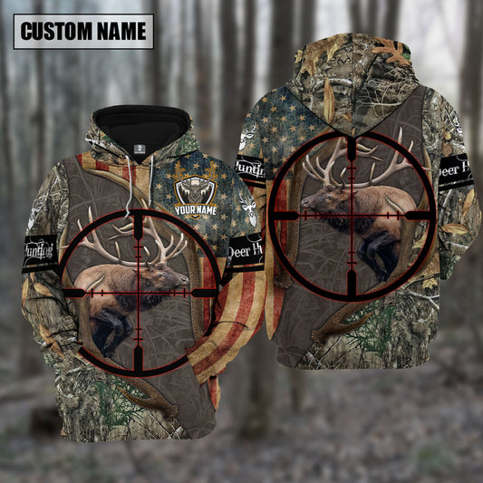 BlueJose Customized Name Elk Hunting Scope Grass Brown 3D Shirt